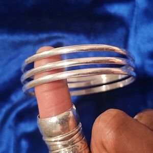 Elegant Sterling Silver Bangles Bracelets Set Of Three Ladies Size 8